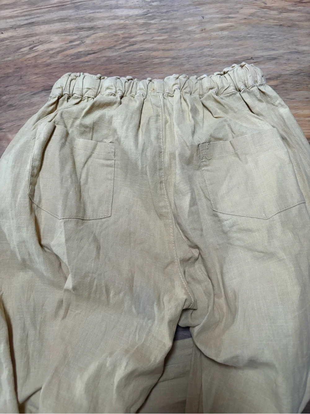 Portugal Handmade Yellow Drawstring Cotton Linen Pants w/ Eyelet Cuffs sz S